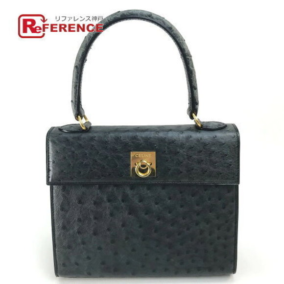 Celine Ostrich Tote Bag Black Red - Picture 1 of 9